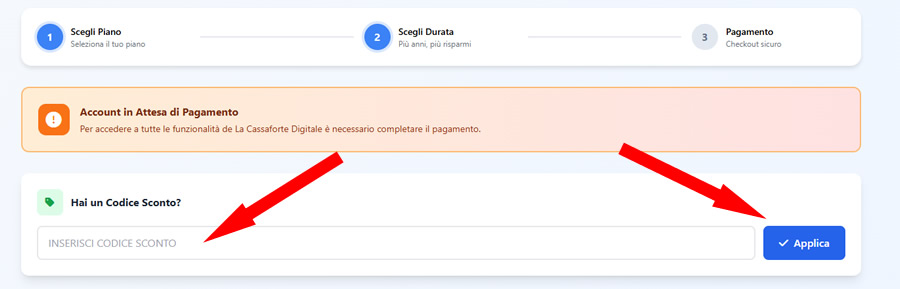 Inserimento codice sconto